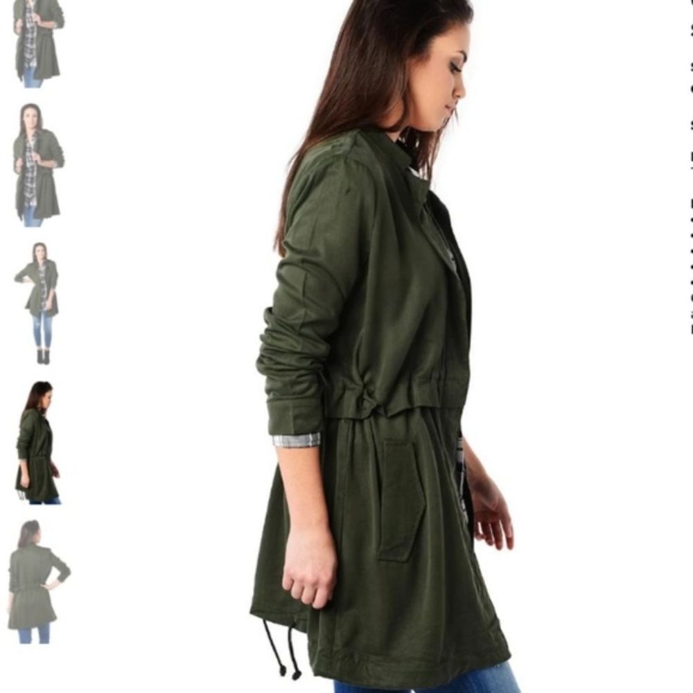 Cupcakes & Cashmere Army Green Jacket Sz L Tencel